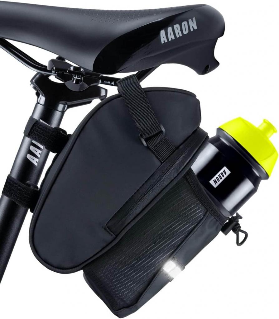 Aaron Fahrradsatteltasche mit integriertem Flaschenhalter und Refkletorstreifen