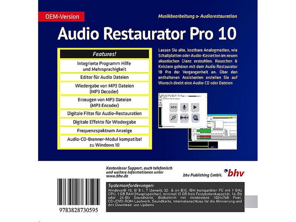 Audio Restaurator Pro 10 Software Rückseite