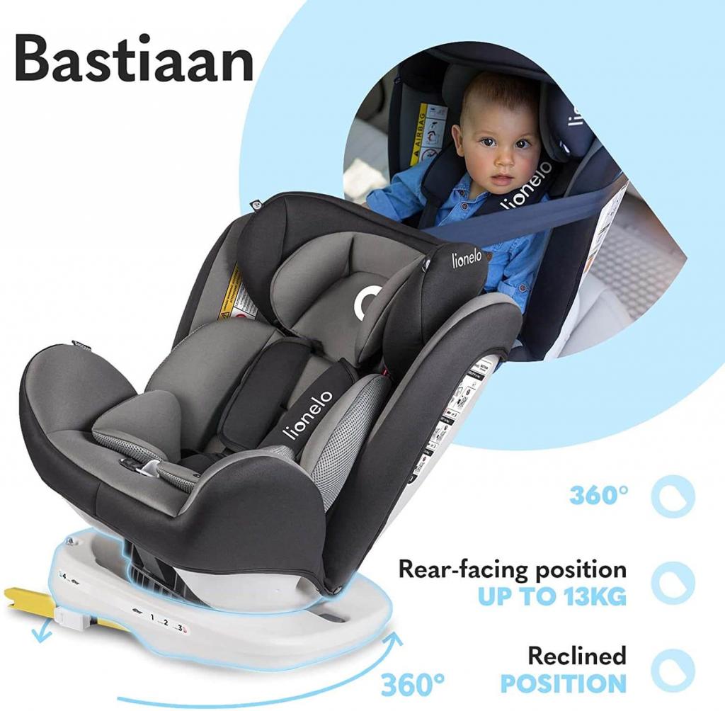 LIONELO Bastiaan Autokindersitz Baby Kindersitz grau 0-36kg 360° drehbar ISOFIX 