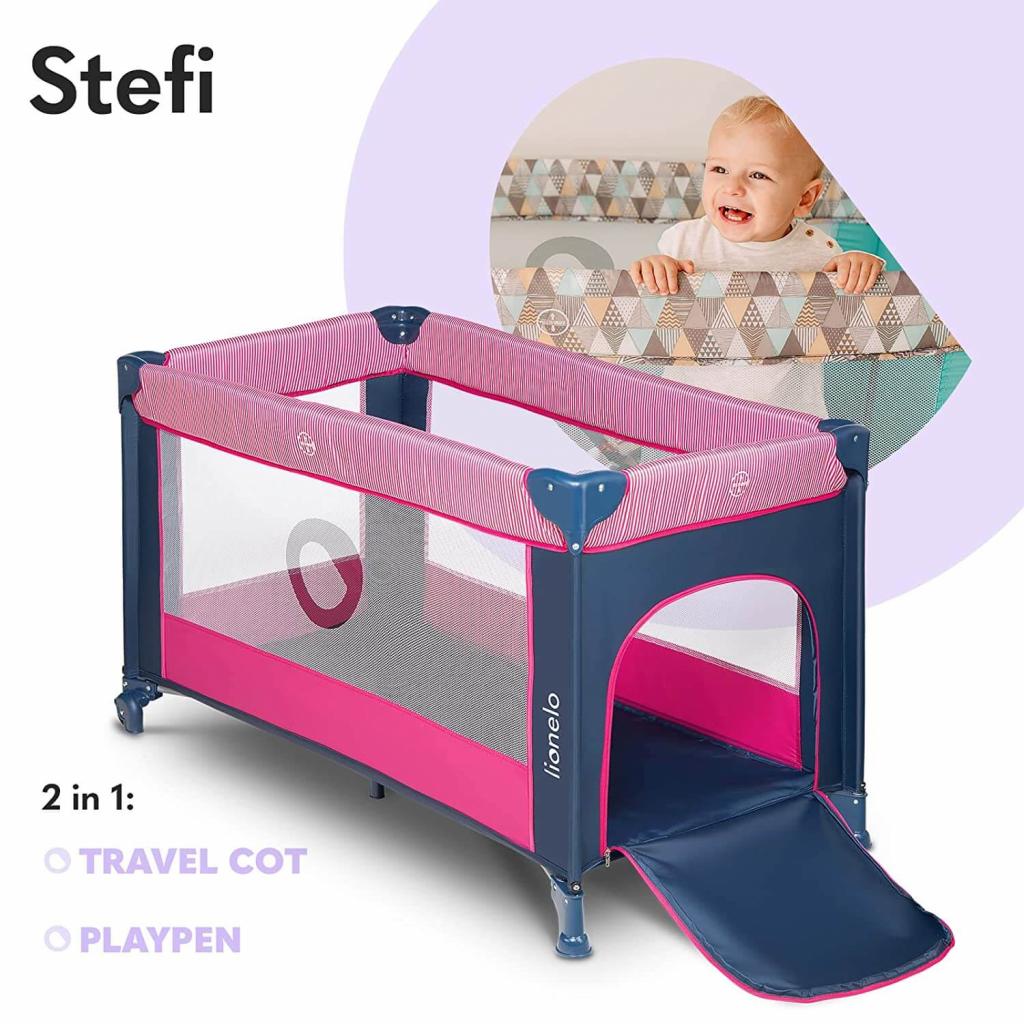 LIONELO Stefi Pink Rose Baby Laufstall Kinderbett in Benutzung