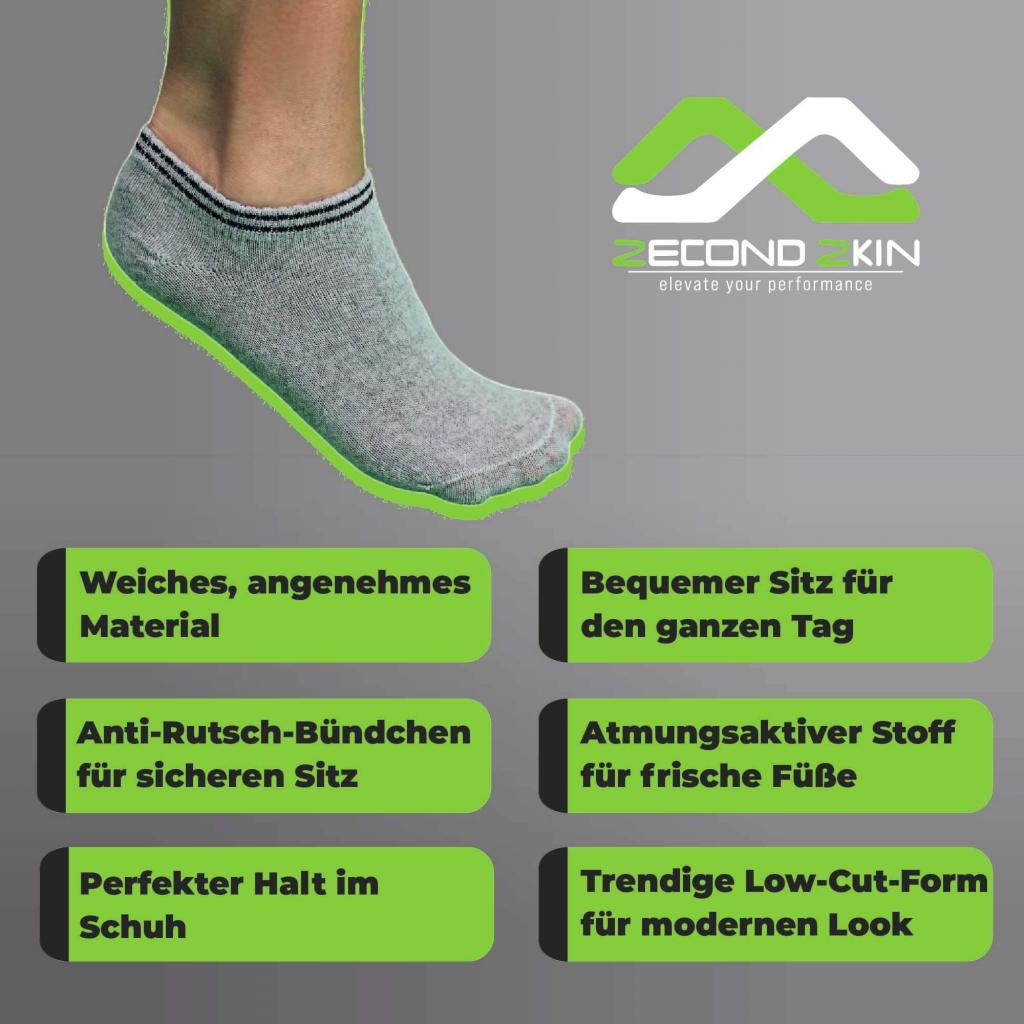 Eigenschaften der Zecond Zkin 8 Paar Sneaker Socken Gr. 32 - 38 grau