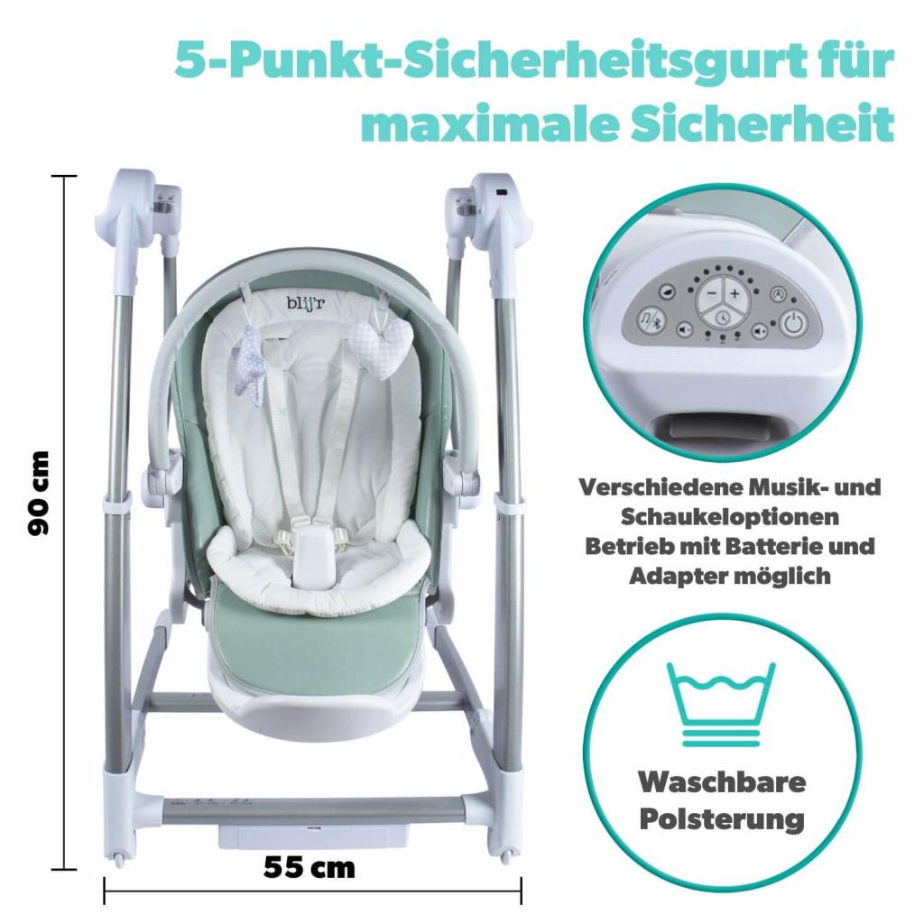 Sicherheit beim Blijr Guusje Baby-& Kinderstuhl Grau dank des 5-Punkt-Sicherheitsgurtes