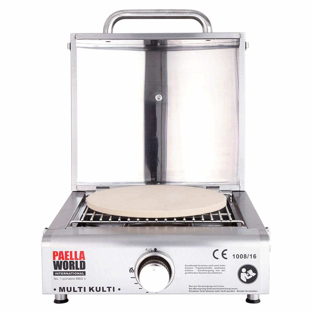 Paella World Multi-Kulti® portabler Grill-Pizzaofen 42x51x25cm, 8.5kg, 3.8kW, Edelstahl, Zubehör