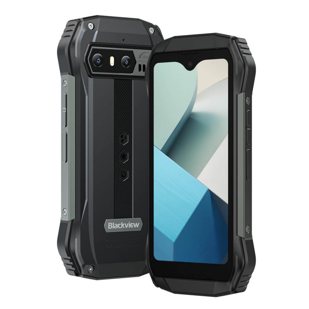 Blackview N6000 schwarz Outdoorsmartphone Vorder-und Rückseite im Profil