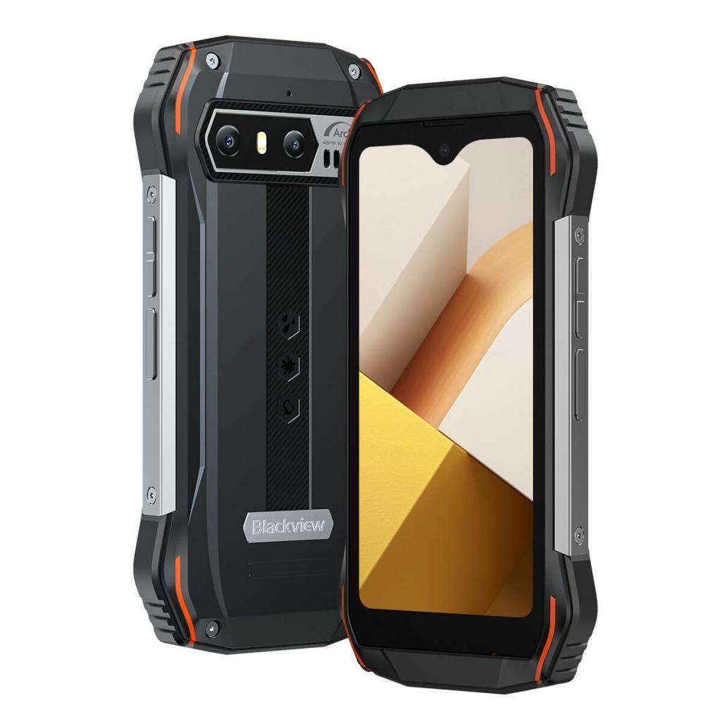 Blackview N6000 orange Outdoorsmartphone Vorder-und Rückseite im Profil