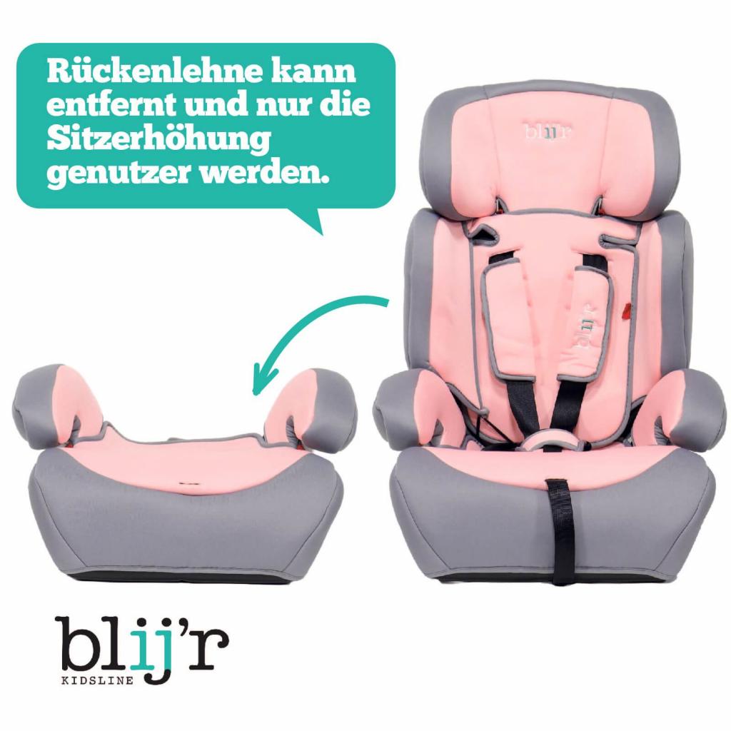 Blij`r Ivo pink/grey Autositz mit der USP Entfernung der Rückenlehne