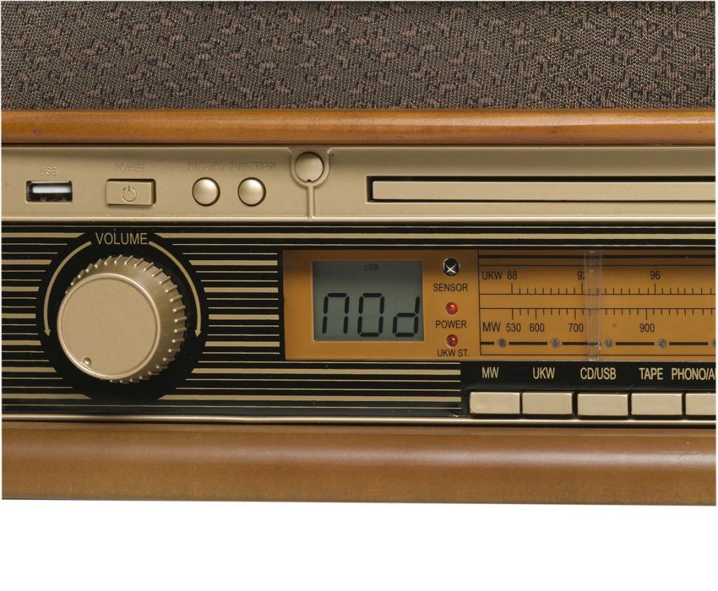 Denver MCR-50MK2 Retro Plattenspieler aus Holz mit Radio CD Kassette USB MP3 Soundbox
