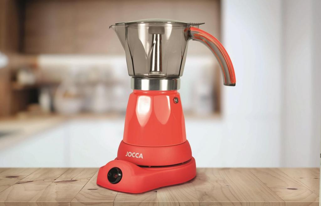 Jocca elektrische Espresso Kaffeemaschine in rot  auf der Küchenzeile