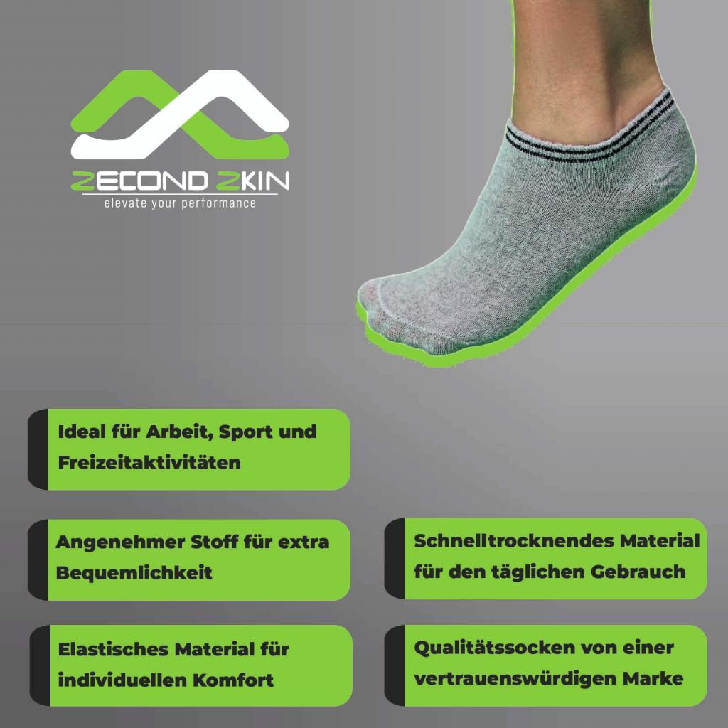Vorteile der Zecond Zkin 8 Paar Sneaker Socken Gr. 32 - 38 grau