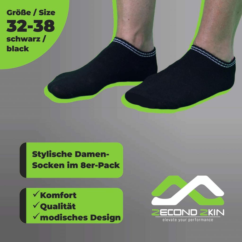 Zecond Zkin 8 Paar Sneaker Socken Gr. 32 - 38 schwarz Zustand